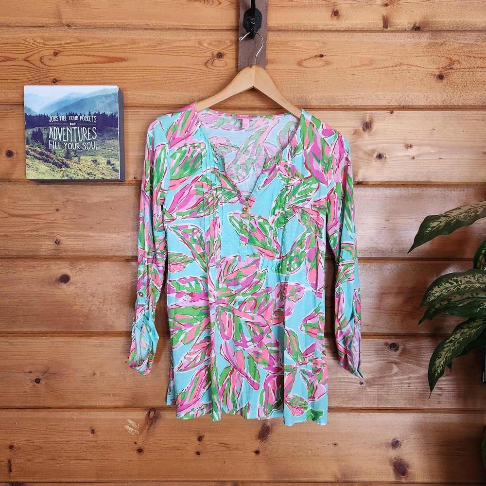 Lilly Pulitzer 💜 Dorothy Top In The Vias Pima Pleated Floral Blouse 91772 Small